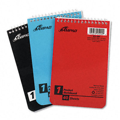 Picture of Ampad 45094 Wirebound Pocket Memo Book  College/Narrow Rule  4 x 6  WE  40-Sheet  3/pk