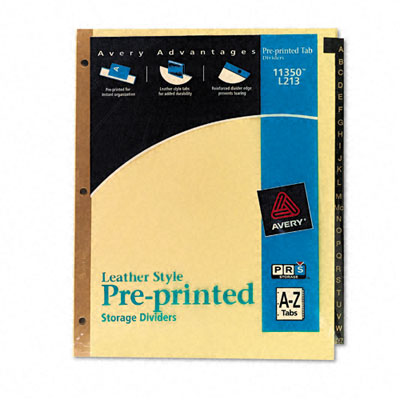 Picture of Avery 11350 Gold Reinforced Leather Tab Dividers  25-Tab  A-Z  Letter  Black  25 per Set