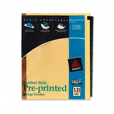 Picture of Avery 11352 Gold Reinforced Leather Tab Dividers  31-Tab  1-31  Letter  Black  31 per Set