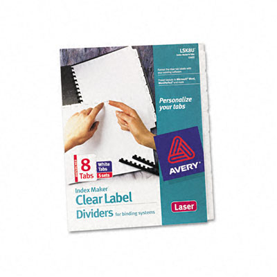 Picture of Avery 11432 Index Maker Clear Label Unpunched Divider  Eight-Tab  Letter  White  Five Sets