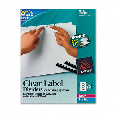 Picture of Avery 11442 Index Maker Clear Label Unpunched Divider  Three-Tab  Letter  White  25 Sets