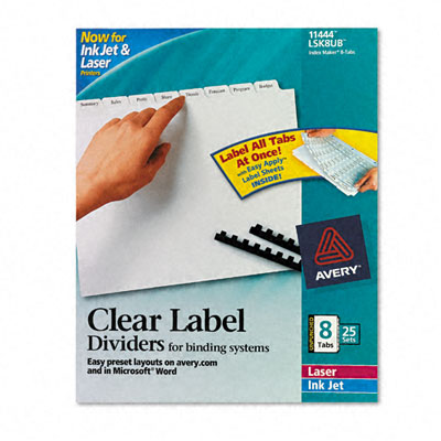 Picture of Avery 11444 Index Maker Clear Label Unpunched Divider  Eight-Tab  Letter  White  25 Sets