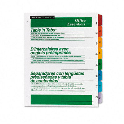 Picture of Avery 11669 Office Essentials Table  N Tabs Dividers  Eight Multicolor Tabs  1-8  Letter