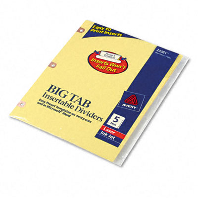 Picture of Avery 23281 Worksaver Big Tab Dividers with CPR Holes  Clear Tabs  Five-Tab  Letter  Buff