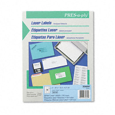 Picture of Avery 30600 Pres-A-Ply Laser Address Labels  1 x 2-5/8  White  3000/Box