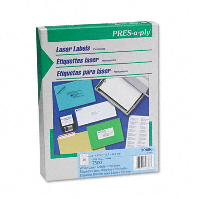 Picture of Avery 30606 Pres-A-Ply Laser Address Labels  1 x 2-5/8  White  7500/Box