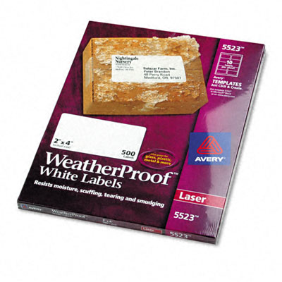 Picture of Avery 5523 White Weatherproof Laser Shipping Labels  2 x 4  500 Pack