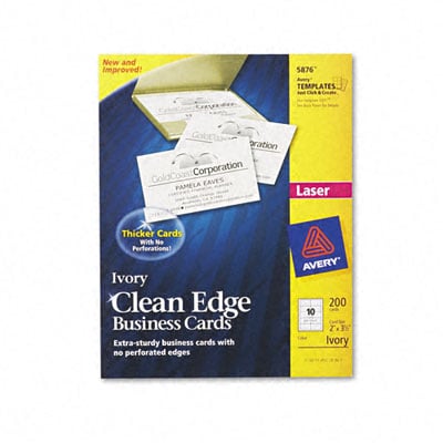 Picture of Avery 5876 Clean Edge Laser Business Cards  2 x 3-1/2  Ivory  10/Sheet  200 Cards per Pack