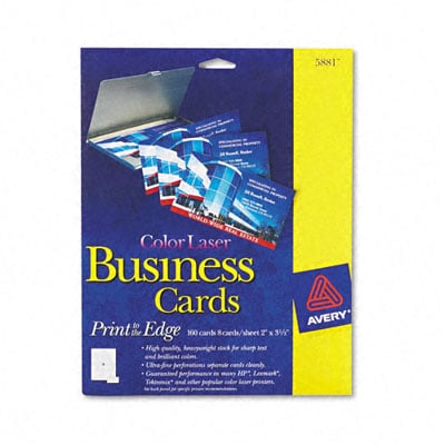 Picture of Avery 5881 Laser Glossy Business Cards  2 x 3-1/2  White  8 per Sheet  160 Cards per Pack