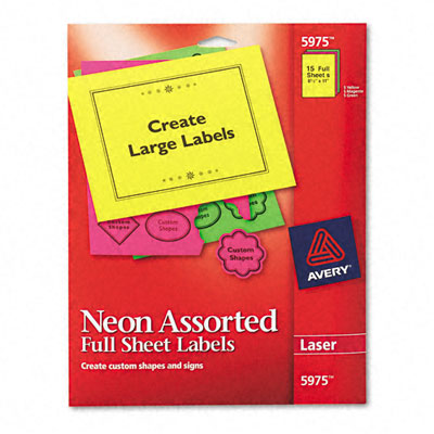 Picture of Avery 5975 Laser Labels  8-1/2 x 11  Assorted Fluorescent Colors  15 Pack