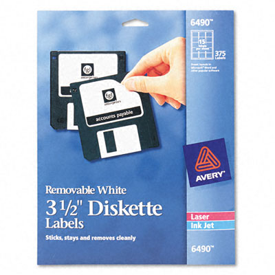 Picture of Avery 6490 Laser/Inkjet Removable 3.5in Diskette Labels  White  375 Pack