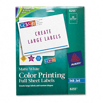 Picture of Avery 8255 Ink Jet Labels  8-1/2 x 11  Matte White  20 Pack