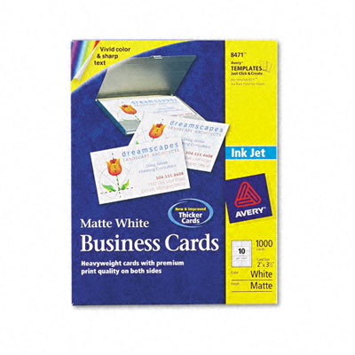 Picture of Avery 8471 Inkjet Matte Business Cards  2 x 3-1/2  White  10 per Sheet  1 000 Cards per Box