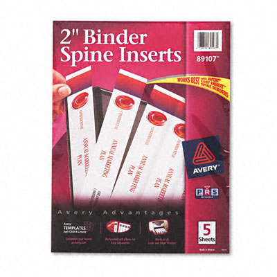 Picture of Avery 89107 Custom Binder Spine Inserts  2   Spine Width  4 Inserts/Sheet  5 Sheets Pack