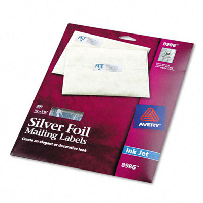 Picture of Avery 8986 Foil Ink Jet Mailing Labels  3/4 x 2-1/4  Silver  300 Pack