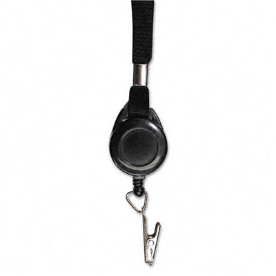 Picture of Advantus 75549 Lanyard with Retractable 24   ID Reel with Clip  36   Black Poly Cord  12 per Pack
