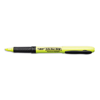Picture of Bic GBL11YW Brite Liner Grip Highlighter  Chisel Tip  Fluorescent Yellow Ink  12 Pack