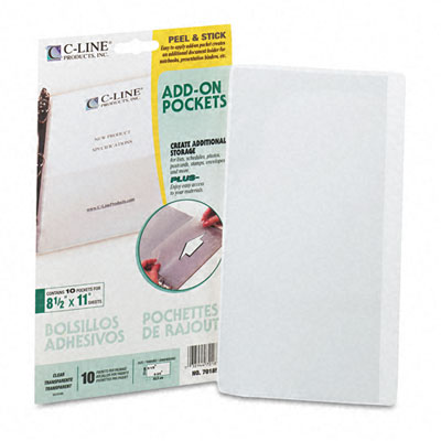 Picture of C-Line 70185 Peel & Stick Add-On Filing Pockets  5-1/8 x 8-3/4  10 Pack