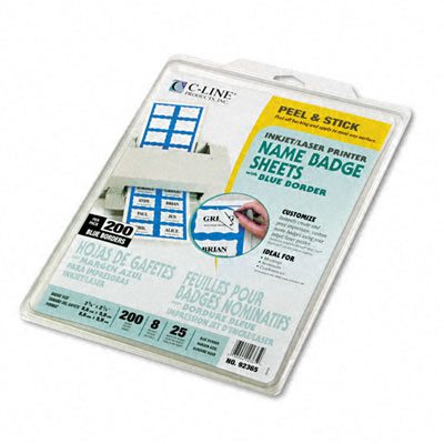 Picture of C-Line 92365 Self-Adhesive Name Badges  Border-Style  2 x 3 3/8  Blue  200 Per Box