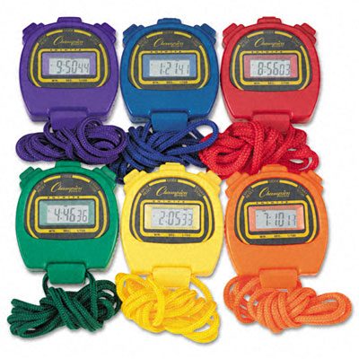 Picture of Champion Sport 910SET Water-Resistant Stopwatches  1/100 Second  Assorted Colors  6 Per Set