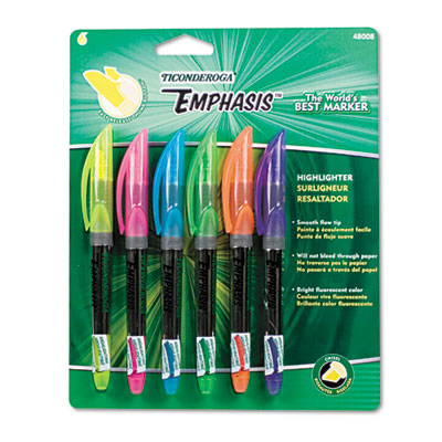 Picture of Dixon 48008 Emphasis Pocket Style Highlighters  Chisel Tip  BE  GN  OE  PK  PE  YE 6/PK