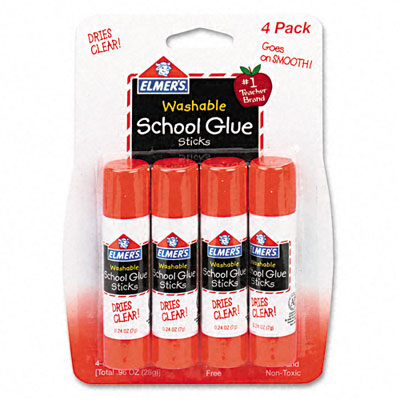 Picture of Elmers E542 Washable School Glue Sticks  .24oz  Repositionable Stick  Four Pack