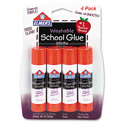 Picture of Elmers E543 Washable School Glue Sticks  Purple  .24oz  Repositionable Stick  4/pk