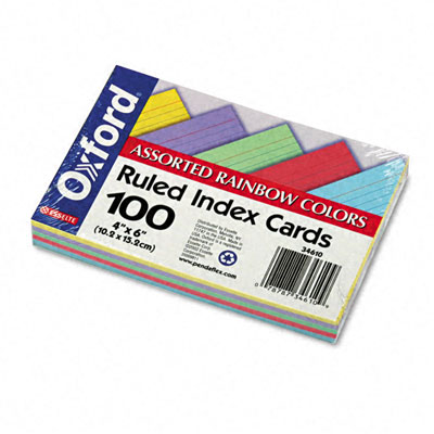 Picture of Esselte Pendaflex 34610 Ruled Index Cards  4 x 6  Blue/Violet/Canary/Green/Cherry  100 per Pack