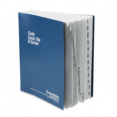 Picture of Esselte Pendaflex DDF5OX Expandable Desk File  1-31/Jan-Dec Index  Letter Size  Pressboard  Black/Blue