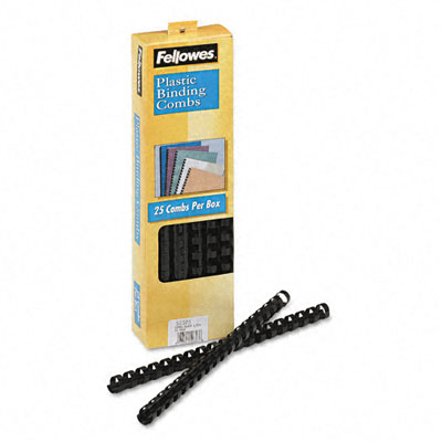 Picture of Fellowes 52323 Plastic Comb Bindings  1/2   90-Sheet Capacity  Black  25 per Pack