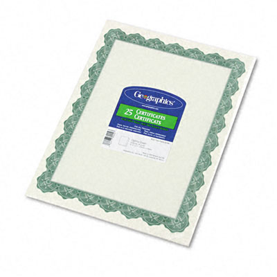 Picture of Geographics 39452 Parchment Paper Certificates  8-1/2 x 11  Optima Green Border  25 per Pack