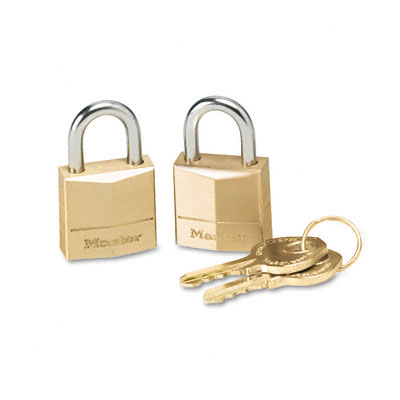 Picture of Master Lock 120T Three-Pin Brass Tumbler Locks 3/4 Wide Two Locks and Two Keys per Pack Pack of 4