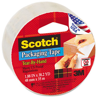 Picture of 3M 3842 Tear-By-Hand Packaging Tape  2   x 38 Yards  3   Core  Clear