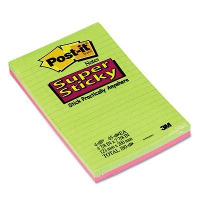 Picture of 3M 5845SSUC Super Sticky Notes  5 x 8  Assorted Ultra Colors  4 45-Sheet Pads/pk