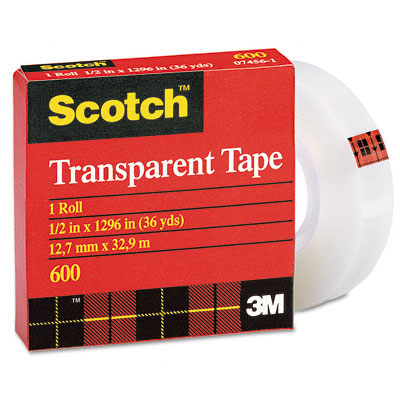 Picture of 3M 600121296 Transparent Glossy Tape  1/2   x 36 Yards  1 in.Core  Clear  Six per Box