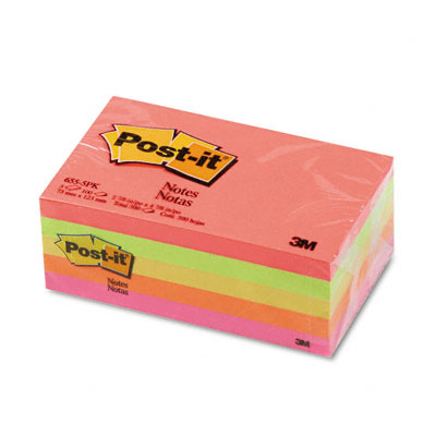 Picture of 3M 6555PK 3 x 5  Five Neon Colors  Five 100-Sheet Pads Pack