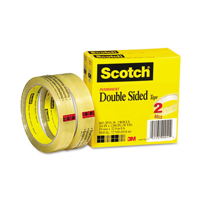 Picture of 3M 6652P3436 665 Double-Sided Tape  .75 X 1296  3   core  transparent  2 Rls