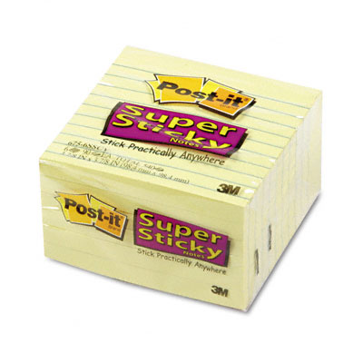 Picture of 3M 6756SSCY Super Sticky Notes  4 x 4  Canary Yellow  Six 90-Sheet Pads Pack