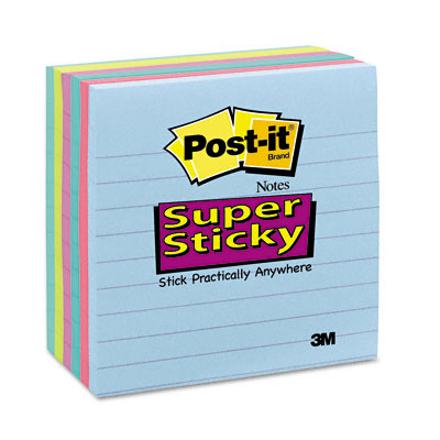 Picture of 3M 6756SST Super Sticky Notes  4 x 4  Five Tropical Colors  Six 90-Sheet Pads Pack