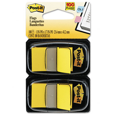 Picture of 3M 680YW2 Standard Tape Flags in Dispenser  Yellow  100 Flags per Dispenser