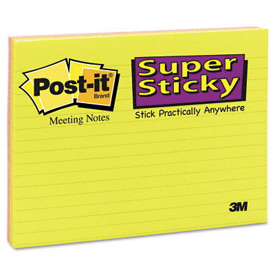 Picture of 3M 6845SSPL Super Sticky Large Format Notes  8x6  Four Colors  Four 45-Sheet Pads Pack