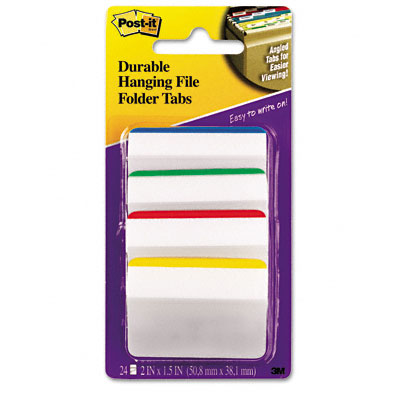 Picture of 3M 686A1 Hanging File Tabs  Blue/Green/Red/Yellow  6 Flags/Color  24 Flags Pack
