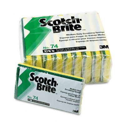 Picture of 3M 74CC Scotch-Brite Medium-Duty Scrubbing Sponge  3-1/2 x 6-1/4  10 Pack