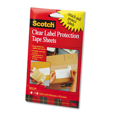 Picture of 3M 822P Heavyweight 4 x 6 Clear Label Protector Tape Sheets  Two 25 Sheet Pads Pack