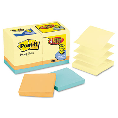 Picture of 3M R330144B Bonus Pack Pop-Up Refills 3 x 3  Canary Yellow/Ast.  100-Sheet 18 Pack