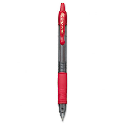 Picture of Pilot 31258 G2 Retractable Gel Ink Roller Ball Pen Clear Barrel Red Ink Bold Point Pack of 12