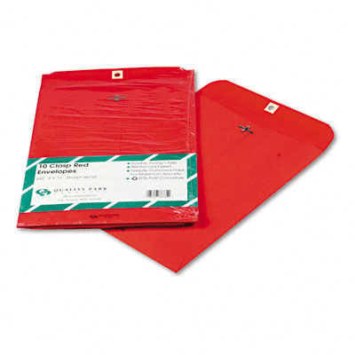 Picture of Quality Park 38734 Fashion Color Clasp Envelope  9 x 12  28lb  Red  10 Pack