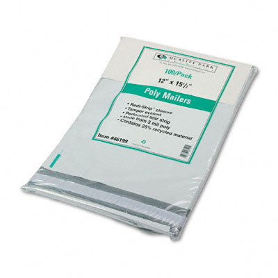 Picture of Quality Park 46199 Redi-Strip Recycled Poly Mailer  Side Seam  12 x 15 1/2  White  100 Pack