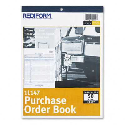 Picture of Rediform 1L147 Purchase Order  Bottom Punch  Letter  Carbonless 3-Part  50 Sets/Book