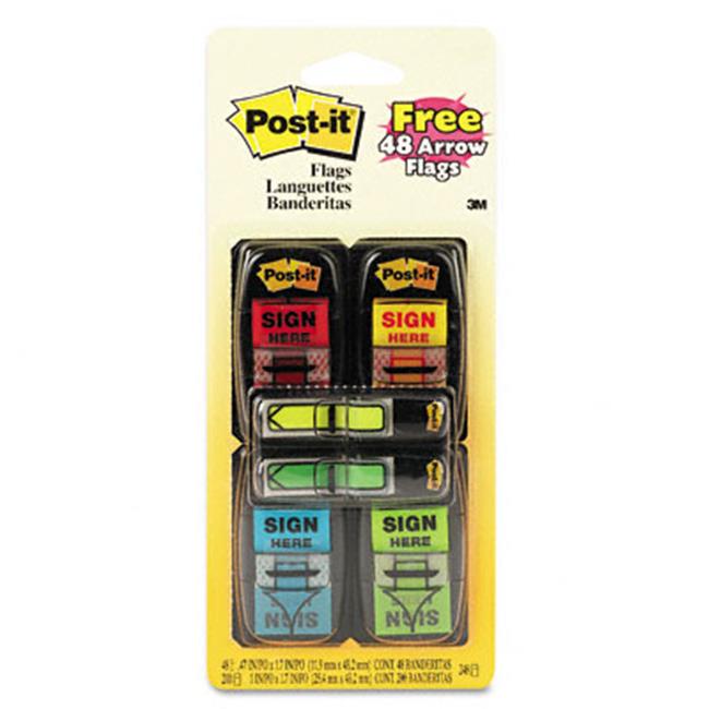 3M 680SH4VA Flags in Dispenser 200 Sign Here 48 Arrow Flags Four Colors 248/Pk
